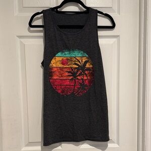 Dark Gray Sunset Palm Graphic Tank Top